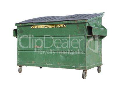green trash or recycle dumpster on white with clipping path