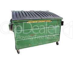 green trash or recycle dumpster on white with clipping path