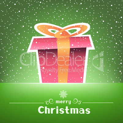 Christmas gift green card with snow around