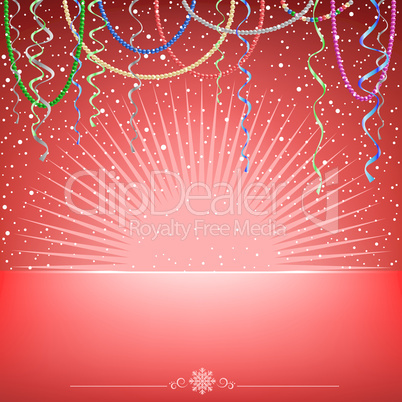 Christmas red card snow light ribbons and beads