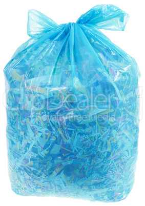 transparent plastic bag with paper shreddings