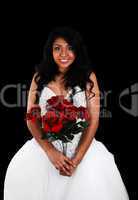 bride with red roses.