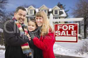 mixed race family, home, for sale real estate sign