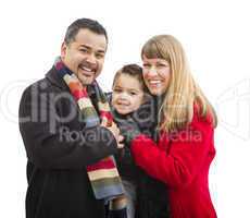 happy young mixed race family isolated on white