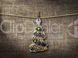 old style photo  and christmas tree hanging on a clothesline