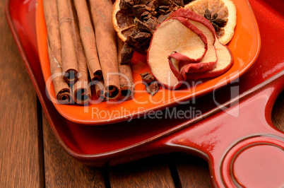 different herbs and dried fruits