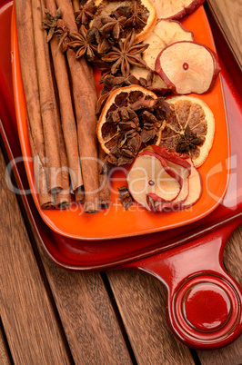 different herbs and dried fruits