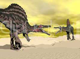spinosaurus dinosaur fighting - 3d render