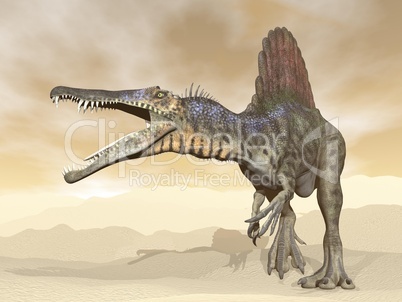 spinosaurus dinosaur in the desert - 3d render