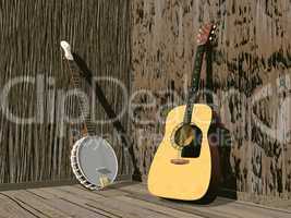 banjo and guitar- 3d render