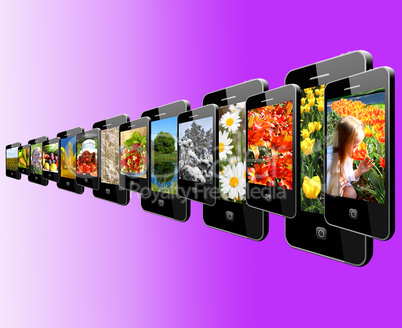 modern mobile phones with different images