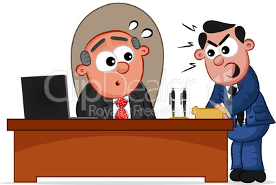 business cartoon - boss man and shouting employee