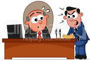 business cartoon - boss man and shouting employee