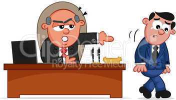 business cartoon - boss man firing an employee