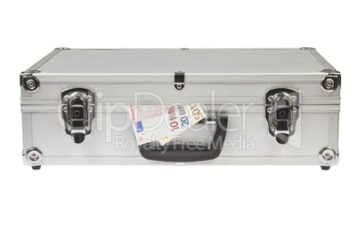 silver suitcase with euro money