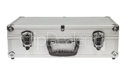 silver suitcase on white