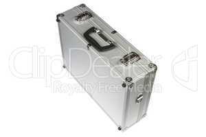 silver suitcase on white