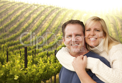 happy affectionate couple at beautiful wine vineyard