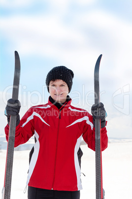 woman with cross-country skis