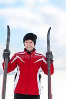 woman with cross-country skis