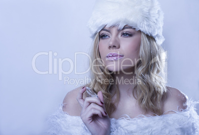 beautitul woman in white winter fur