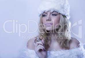 beautitul woman in white winter fur