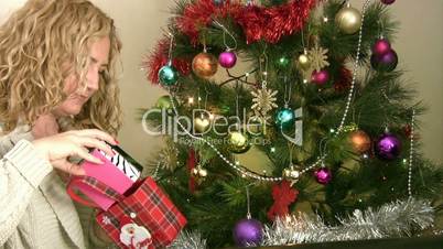 Woman decorating the christmas tree