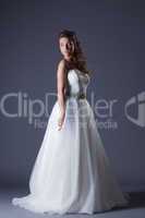Beautiful model posing in elegant wedding dress