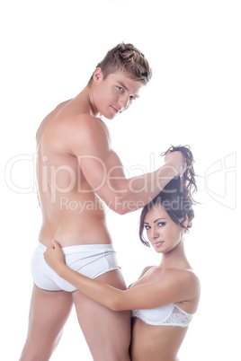 Image of young sensual lovers posing at camera