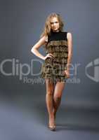 Image of elegant model in leopard print dress