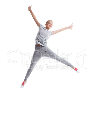 Image of joyful slim girl posing in jump