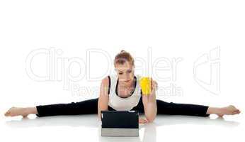 Concept of multi-tasking - Gymnast working on PC
