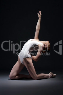 Emotional slim ballet performer posing in studio