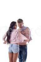 Image of cheerful girl flirting with handsome guy