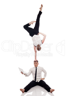 Idea of multitasking - businessmen-gymnasts