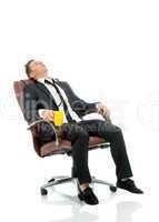 Image of tired office manager resting in chair