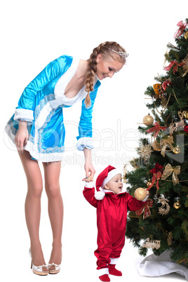 Merry mother-Snow Maiden keeps baby-Santa Claus