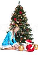Snow Maiden and baby-Santa with Christmas tree