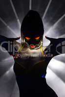 Silhouette of slender girl with UV makeup