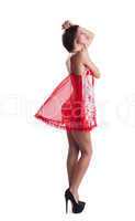 Sensual slim mosel posing in red negligee