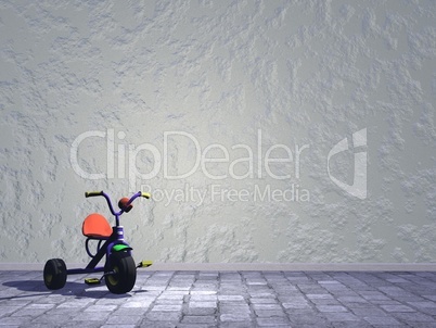 child tricycle in the street - 3d render