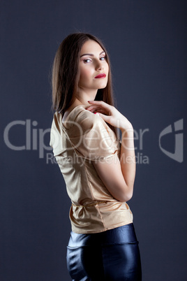 Image of pretty slender woman in stylish clothes