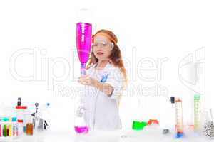 Charming red-haired girl posing as scientist
