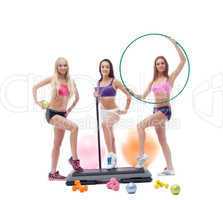 Cute female athletes posing with sports equipment
