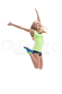 Cutout of happy young blonde posing in jump