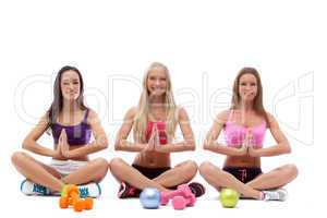 Lovely young girls practiced fitness in studio