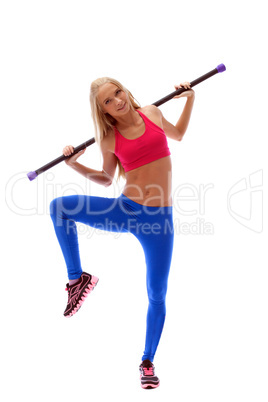 Pretty athlete in colorful sportswear with fitbar