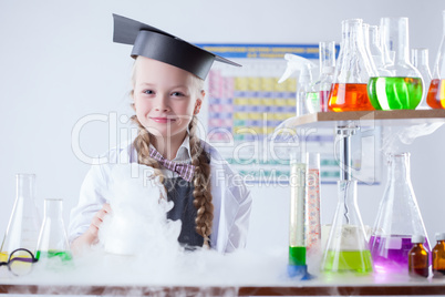 Smiling cute naturalist conducting experiment