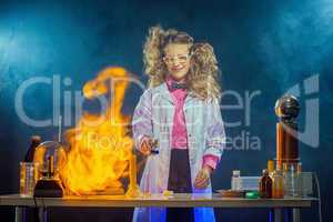 Curious scientist experimenting in laboratory