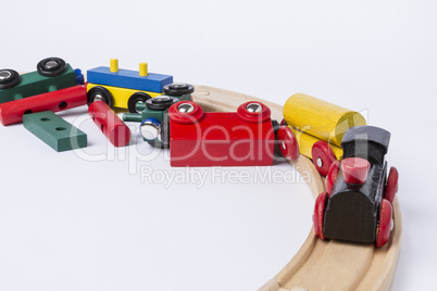 crashed wooden toy train